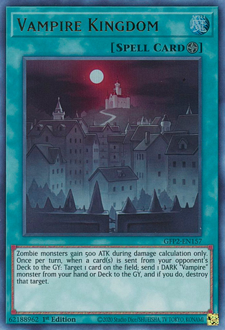 An Ultra Rare "Vampire Kingdom" card from the Yugioh Set: Ghosts From the Past: The 2nd Haunting (GFP2).