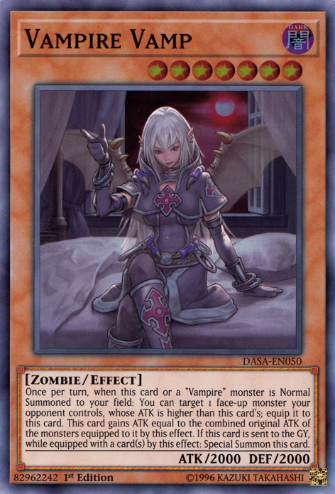 A Super Rare "Vampire Vamp" card from the Yugioh Set: Dark Saviors.