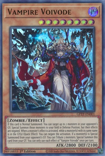 An Ultra Rare "Vampire Voivode" card from the Yugioh Set: Ghosts From the Past (GFTP).