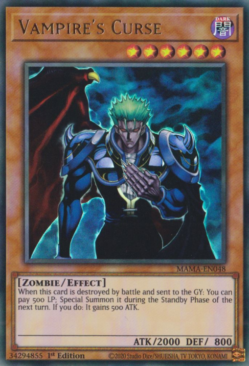 An Ultra Rare "Vampire's Curse" card from the Yugioh Set: Magnificent Mavens.