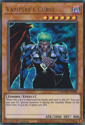 An Ultra Rare "Vampire's Curse" card from the Yugioh Set: Magnificent Mavens.