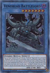 A Super Rare "Vendread Battlelord" card from the Yugioh Set: Extreme Force.