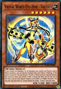 A Super Rare "Virtual World Oto- Hime - Toutou" card from the Yugioh Set: Blazing Vortex (BLVO).