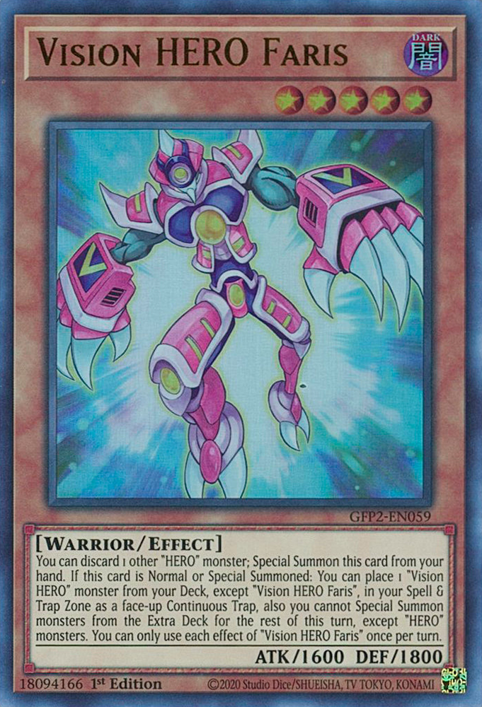  An Ultra Rare "Vision Hero Faris" card from the Yugioh Set: Ghosts From the Past: The 2nd Haunting (GFP2).