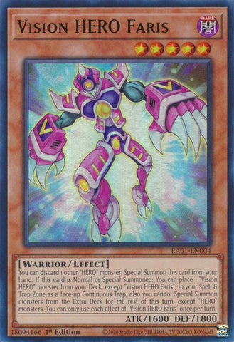 An Ultra Rare "Vision Hero Faris" card from the Yugioh Set: Rarity Collection 1 (RA01).