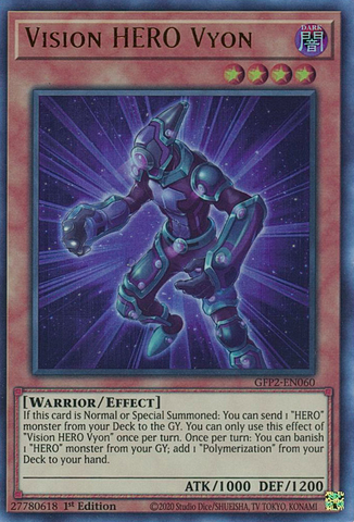  An Ultra Rare "Vision Hero Vyon" card from the Yugioh Set: Ghosts From the Past: The 2nd Haunting (GFP2).