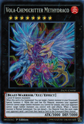 A Super Rare "Vola-Chemicritter Methydraco" card from the Yugioh Set: invasion: Vengeance (INOV).