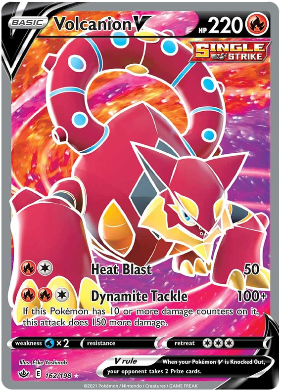 An Ultra Rare "Volcanion V" (162/198) card from the Pokemon Set: Sword & Shield: Chilling Reign.