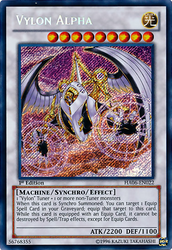 A Secret Rare "Vylon Alpha" card from the Yugioh Set: Hidden Arsenal 6: Omega Xyz.