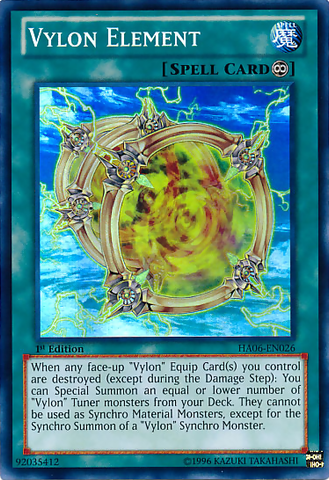 A Super Rare "Vylon Element" card from the Yugioh Set: Hidden Arsenal 6: Omega Xyz.