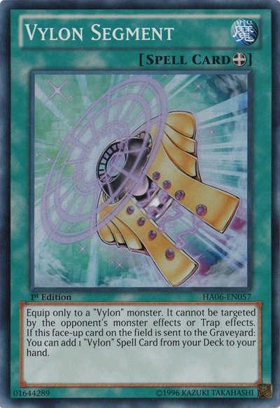 A Super Rare "Vylon Segment" card from the Yugioh Set: Hidden Arsenal 6: Omega Xyz.