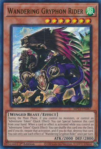 An Ultra Rare "Wandering Gryphon Rider" card from the Yugioh Dueling Heroes Mega-Tin Mega Pack.