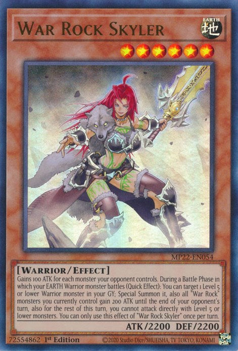 An Ultra Rare "War Rock Skyler" card from the Yugioh 2022 Tin of the Pharaoh's Gods Set.