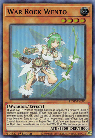 A Super Rare "War Rock Wento" card from the Yugioh Set: Lightning Overdrive.