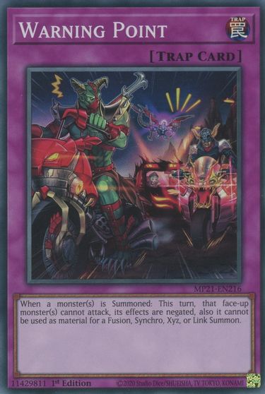  A Super Rare "Warning Point" card from the Yugioh 2021 Tin of Lost Memories.