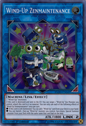 A Super Rare "Wind-Up Zenmaintenance" card from the Yugioh Set: Flames of Destruction.