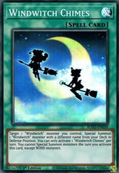 A Super Rare "Windwitch Chimes" card from the Yugioh Set: Blazing Vortex.