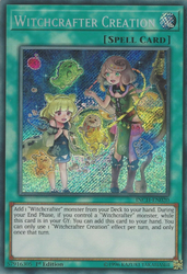 A Secret Rare "Witchcrafter Creation" card from the Yugioh Set: The Infinity Chasers (INCH).