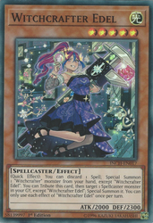 A Super Rare "Witchcrafter Edel" card from the Yugioh Set: The Infinity Chasers.