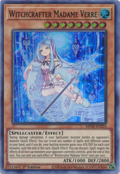 A Super Rare "Witchcrafter Madame Verre" card from the Yugioh 2020 Tin of Lost Memories.