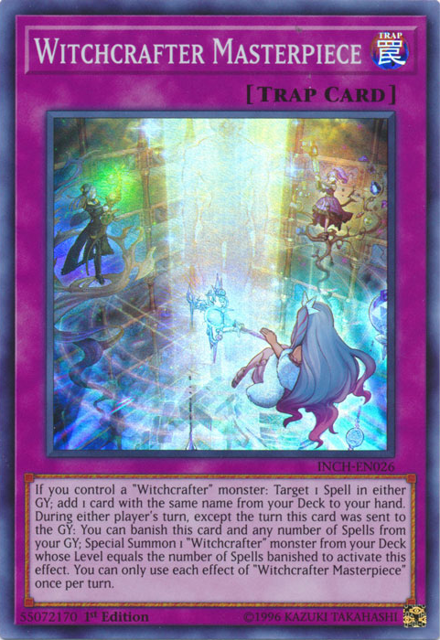  A Super Rare "Witchcrafter Masterpiece" card from the Yugioh Set: The Infinity Chasers.