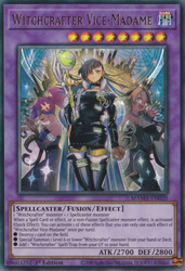 An Ultra Rare "Witchcrafter Vice-Madame" card from the Yugioh Set: Magnificent Mavens.