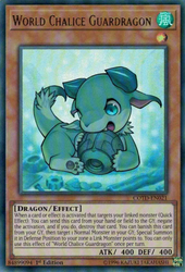 An Ultra Rare "World Chalice Guardragon" card from the Yugioh Set: Code of the Duelist (COTD).