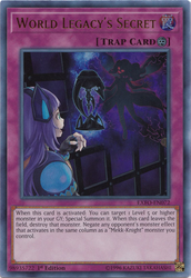 An Ultra Rare "World Legacy's Secret" card from the Yugioh Set: Extreme Force (EXFO).