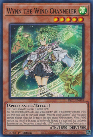 A Super Rare "Wynn the Wind Channeler" card from the Yugioh Set: Rarity Collection 1 (RA01). 