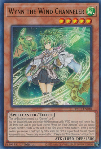 An Ultra Rare "Wynn the Wind Channeler" card from the Yugioh Set: Rarity Collection 1 (RA01).