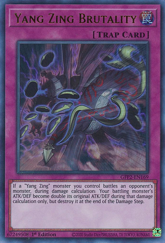 An Ultra Rare "Yang Zing Brutality" card from the Yugioh Set: Ghosts From the Past: The 2nd Haunting (GFP2).