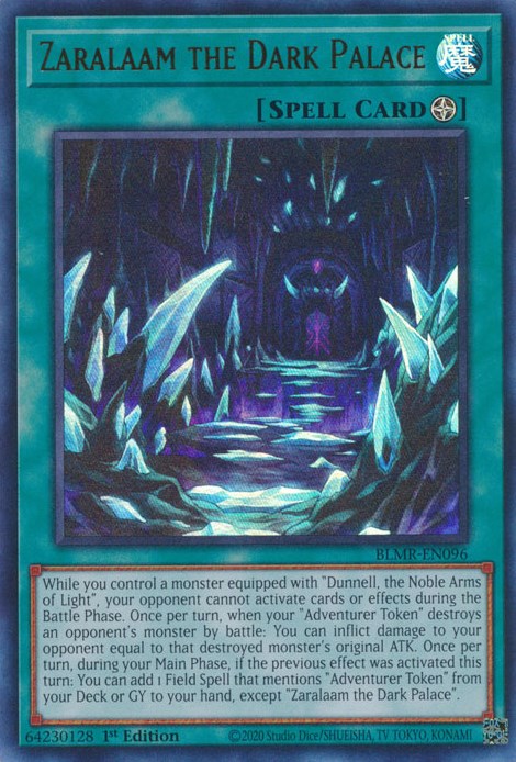 An Ultra Rare "Zaralaam the Dark Palace" card from the Yugioh Set: Battles of Legend: Monstrous Revenge (BLMR).