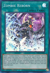  A Super Rare "Zombie Reborn" card from the Yugioh Set: Dimension Force.