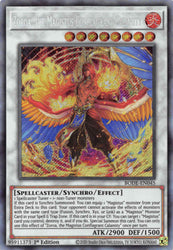 A Secret Rare "Zoroa, the Magistus Conflagrant Calamity" card from the Yugioh Set: Burst of Destiny (BODE).