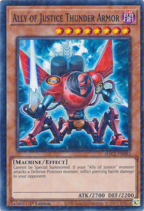 Ally of Justice Thunder Armor (Duel Terminal) [HAC1-EN083] Common Yu-Gi-Oh!
