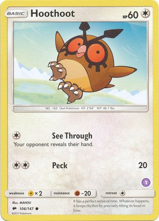 Hoothoot (106/147) (Deck Exclusive #1) [Sun & Moon: Trainer Kit - Alolan Sandslash] Pokémon