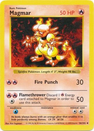 Magmar (36/102) [Base Set Shadowless Unlimited] Pokémon