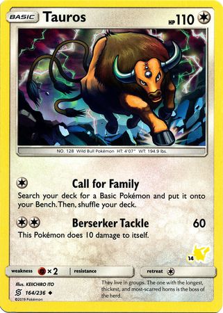 Tauros (164/236) (Pikachu Stamp #14) [Battle Academy 2020] Pokémon
