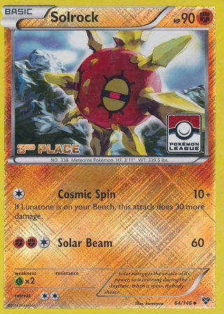 Solrock (64/146) (3rd Place League Challenge Promo) [XY: Base Set] Pokémon