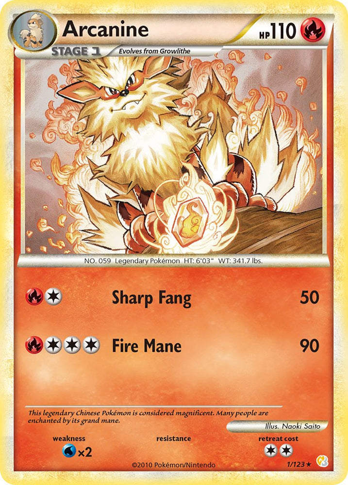 Arcanine (1/123) (Theme Deck Exclusive) [HeartGold & SoulSilver: Base Set] Pokémon