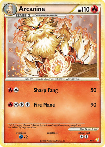Arcanine (1/123) (Theme Deck Exclusive) [HeartGold & SoulSilver: Base Set] Pokémon