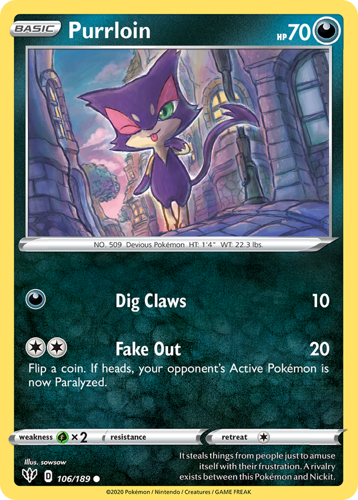 Purrloin (106/189) [Sword & Shield: Darkness Ablaze] Pokémon