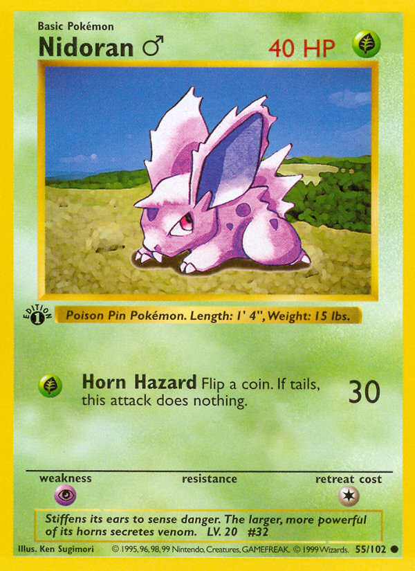 Nidoran (55/102) (Male) (Shadowless) [Base Set 1st Edition] Pokémon