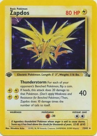 Zapdos (15/62) (Cosmos Holo) [Fossil 1st Edition] Pokémon