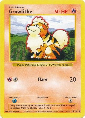 Growlithe (28/102) [Base Set Shadowless Unlimited] Pokémon