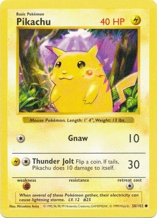 Pikachu (58/102) (Red Cheeks Misprint) [Base Set Shadowless Unlimited] Pokémon