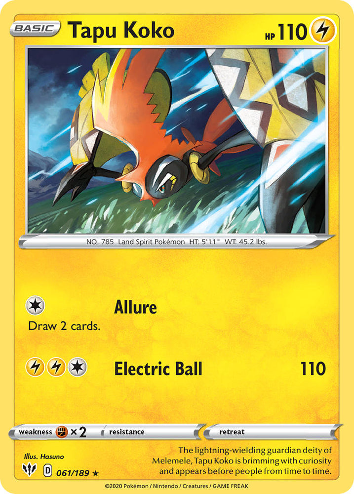 Tapu Koko (061/189) (Theme Deck Exclusive) [Sword & Shield: Darkness Ablaze] Pokémon