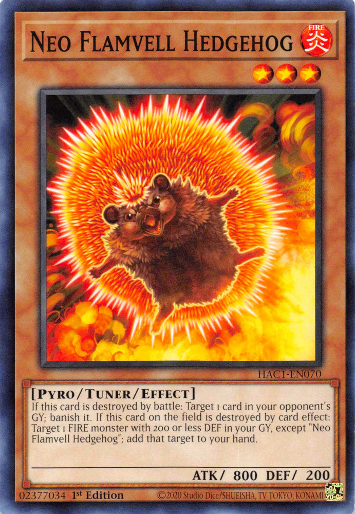 Neo Flamvell Hedgehog [HAC1-EN070] Common Yu-Gi-Oh!