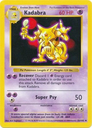 Kadabra (32/102) [Base Set Shadowless Unlimited] Pokémon