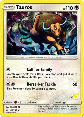 Tauros (164/236) (Pikachu Stamp #37) [Battle Academy 2020] Pokémon